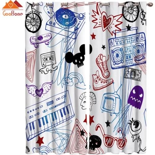 Funny Cartoon Graffiti Window Curtains Living Room Outdoor Fabric Drapes Curtain Home Decor
