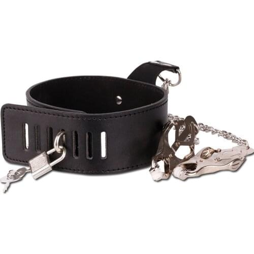 Adult Games Sexy Nipple Breast Clamps Metal Chain Sex Toy for Couples Leather Neck Collars Milk Clip Stimulator Bdsm Bondag new