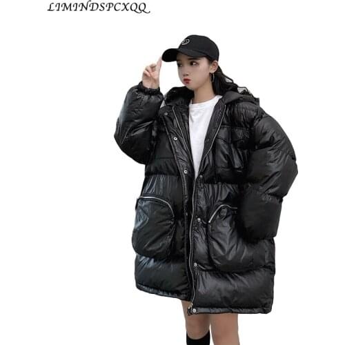 2020 New Winter Coat Womens Parka Loose Casual Hooded Korean Style Solid Voersized Women Bread Short Puffer Jacket Outwear