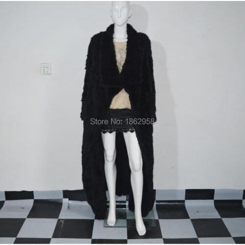 SJ459-04 Extra Long Cropped Women Rabbit Jacket 135CM Floor Length Hand Knit Women Rabbit Jackets