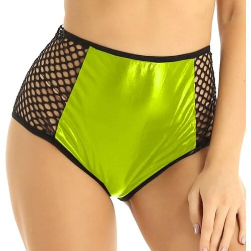 17 Colors Fishnet Mesh See-through Hot Pants Women Stretchy Faux Leather Panties Shiny Metallic Knickers Novelty Dancing Shorts