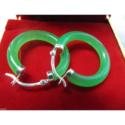 HOT Beautifully Silver Green Jade Womens Circle Drop / Dangle Earrings