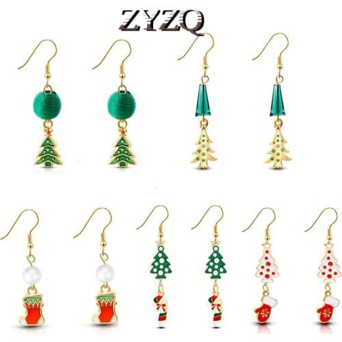 ZYZQ Christmas Earrings for Women Girls Cute Candy Christmas Stocking Christmas Tree Drop Dangle Earings Ornaments Jewelry Gifts