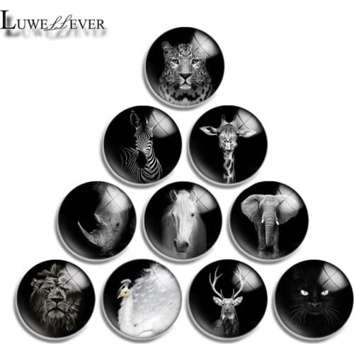 12mm 14mm 16mm 20mm 25mm 30mm 591 Black Animal Mix Round Glass Cabochon Jewelry Finding 18mm Snap Button Charm Bracelet