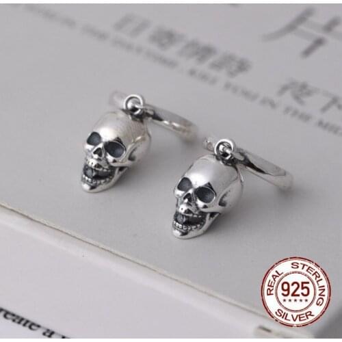 100% real S925 pure silver fashion jewelry woman earrings vintage Thai silver skull bell earrings woman Best Gitfs Free Shipping