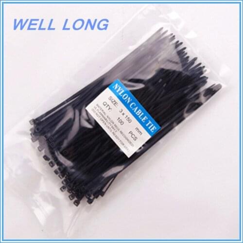 200pcs/lot 3*150mm Black Self-Locking Nylon Wire Cable Zip Ties, Cable Ties