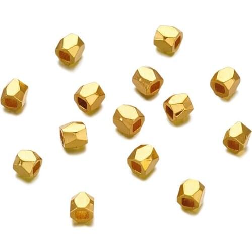 2000pc Brass Metal Bead Spacers for Jewelry Making DIY Findings Wholesale Bulk Hot, Faceted, Column, Golden, 3x3mm, Hole: 1.5mm