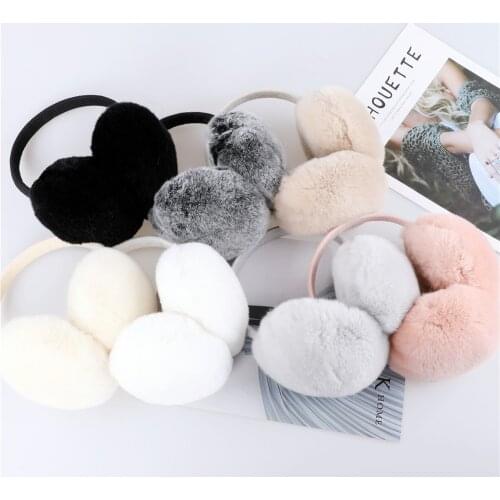 2021 New Aarrival Unisex Womens Winter Warm Rex Rabbit Fur Earmuffs Girls Ear Muffle Earflap Ear Cover Double Sided