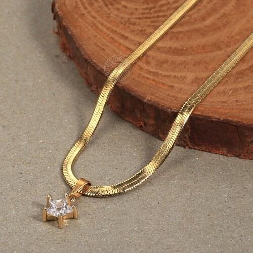 2021 New Women Chocker Mini CZ Star Pendant Necklace Stainless Steel Herringbone Link Chain Boho Fashion Jewelry Gift DN276