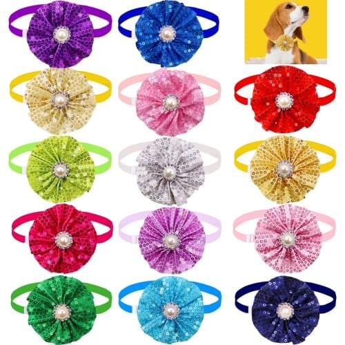 50pcs Christmas Dog Supplies Diamond Dog Bow Tie Shining Pet Accessories Pet Dog Bowtie Dog Wedding Accessories For Small Dogs
