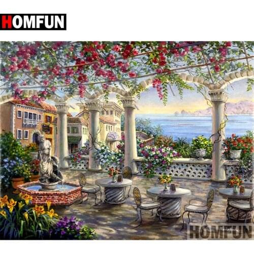 HOMFUN Full Square/Round Drill 5D DIY Diamond Painting "Garden sea view" 3D Embroidery Cross Stitch 5D Home Decor A17122
