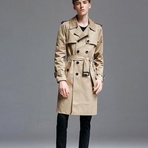 England Style Mens Fashion Khaki Trench Belted Military Mid Long Coat Plus Size 6XL Double Breasted Business Windbreaker Trench
