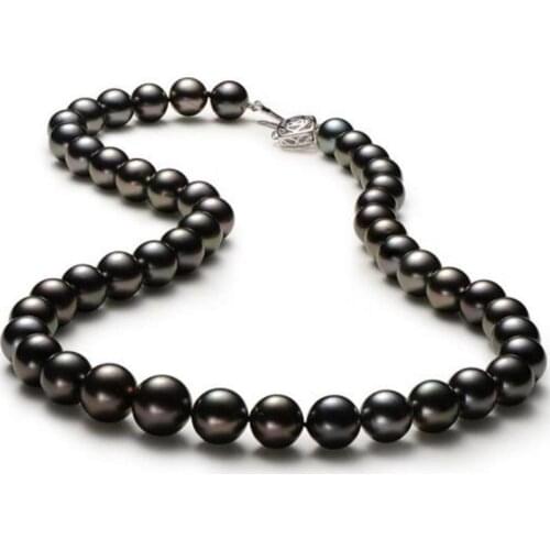 Free shipping stunning 11-12mm black red pearl necklace 18inch 925s
