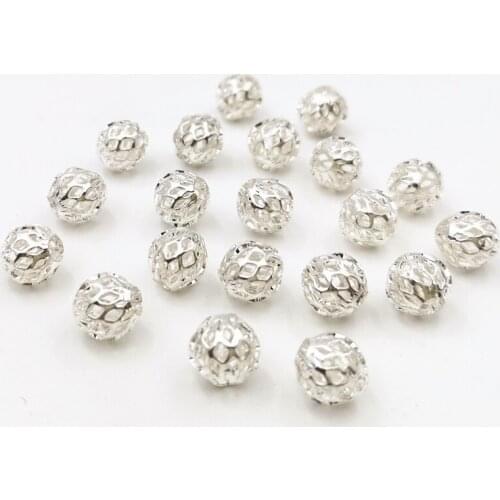 SIXTY TOWFISH 30 Pieces DIY Jewelry Accessories 6mm Brass Silver Color Hollow Beads Charms Metal Loose Beads