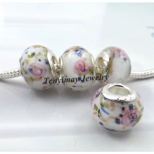 Wholesale 50pcs/lot European Charm Beads Lampwork Glass Beads For Snake Chain Bracelet DIY LB816
