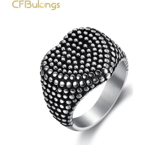 CFBulongs Vintage Black Heart-Shaped Ring Fashion Men Jewelry Biker Motorcycle Heart Ring