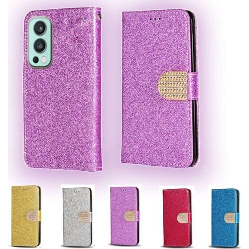 Luxury Glitter Diamond Flip Leather Wallet Phone Case For OnePlus Nord 2 5G Phone stand function cover with card slot