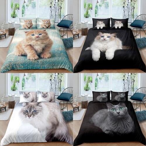 Home Textiles Luxury 3D Cut Cat Duvet Cover Set and Pillowcase Kids Bedding Set AU/EU/UK/US Queen and King Size Bedding