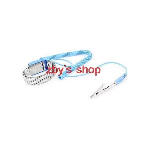 Electronic Alligator Clip Blue 55cm Coil Cable Anti-static Wrist Strap