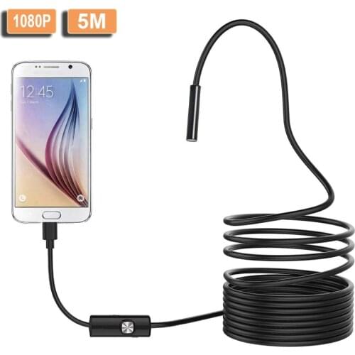 8mm Lens Micro_USB USB Endoscope Camera Hard Tube Snake Inspection Waterproof with 8 Adjustble LED 1/2/5/10M Broscope HD 1080P
