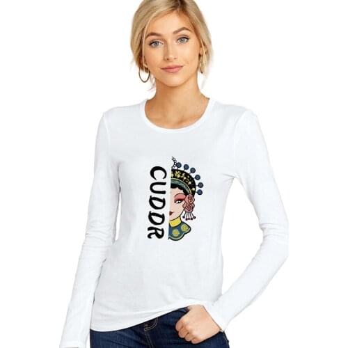 SXYTXE Women Basic Long Sleeve Crew Neck CUDDR Printed T-Shirt Casual Fitted Cotton Tops