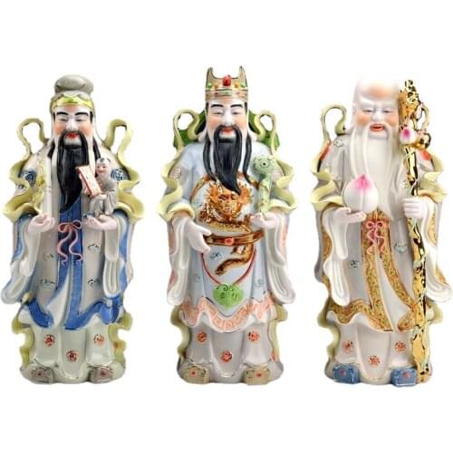 Handmade Ceramic Three Stars of Luck, Prosperity and Longevity Decoration God of Wealth Chinese Living Room Home Decoration