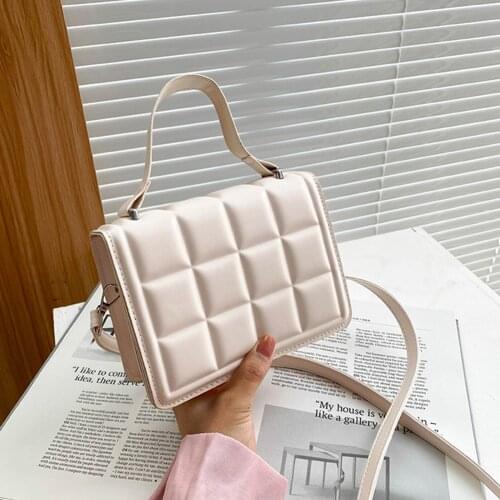 Checkered PU Leather Crossbody Bag Vintage Women Solid Color Messenger Shoulder Bag Casual Ladies Mini Handbags Flap Purse