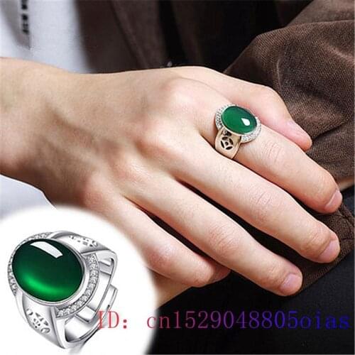 Green Jade Ring Zircon Crystal Natural Jewelry 925 Silver Charm Chalcedony Women Gifts Fashion Gemstone Men Amulet