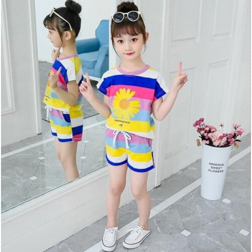 Girls' little daisy suit 2020 summer childrens stripe clothing Lovely Baby Girl Clothes Set Tops+ short Pants Outfits 2pcs Set