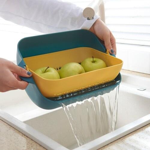 Kitchen DoubleLayer Square Rotating Vegetable Sink Creative Drain Washing Basket Drain Basket Fruit Basket Vegetable Fruit Basin