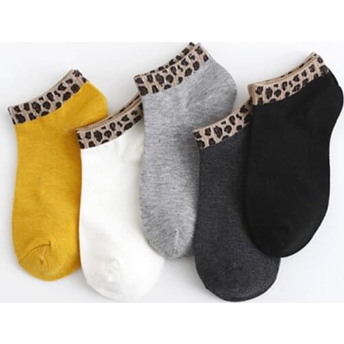 Summer Kawaii socks leopard print Invisible womens short Cotton 5 pairs no-show fashion Lot 2021 trends Cute socks Cheap things