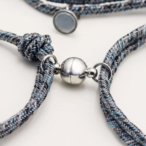 Adjustable Length Letter Magnetic Couple Bracelet Personalized Custom Engraved Name Braided Bracelet Unisex Anniversary Gift