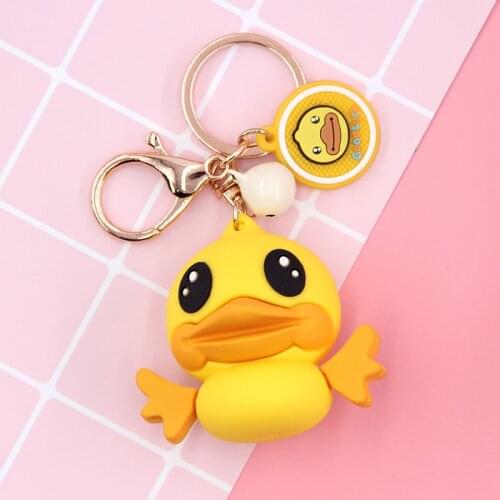 Cartoon Duck Pendant Keychain Yellow Pink Girl Boy Shcool Bag Ornament Kids Toy Doll Car Accessory Key Ring Cute Couple Gift