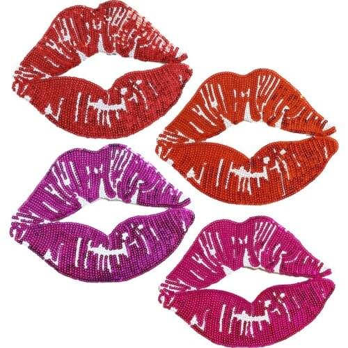 Cartoon Sequins Large Lip Mouth Badge Sequins Patch Cloth Applique for Jacket Clothes Stickers Badge DIY Apparel Accessories