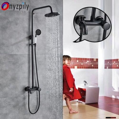 Onyzpily ORB Bathroom Shower Faucet Set 8" Rainfall Black Bronze Bath Shower Mixer Taps Handshower Rotatable Lifting Shower Set