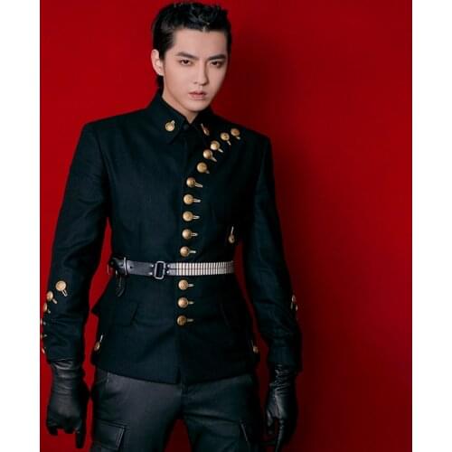 2020 New Men clothing fashion GD Many buttons military uniforms suit jacket hairstylist plus size stage costumes S-4XL