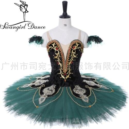 Newest Women Black Green Don Quixote Ballet Tutu Stage Costumes Girls Pancake Green Fairy Professional TutusBT9091B