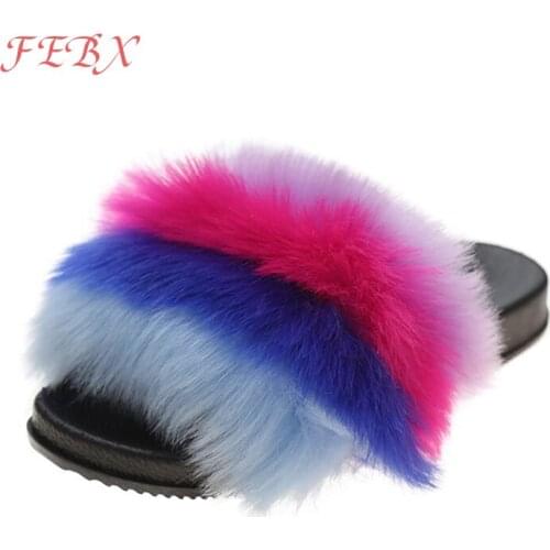 Womens Fur Plush Slippers Flat Shoes Women Soft Bottom Ladies Indoor Slippers Plus Size Shoe Female Warm Plush Footwear