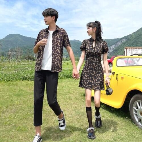2021 real photo couples dress new floral skirt and shirt couples clothes couples clothing