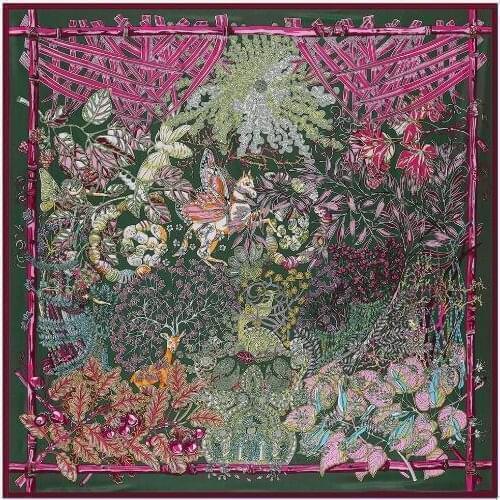 130CM Silk Scarf Women Large Shawls Flower Basket Print Stoles Square Bandana Horse Kerchief Scarf Female Foulards