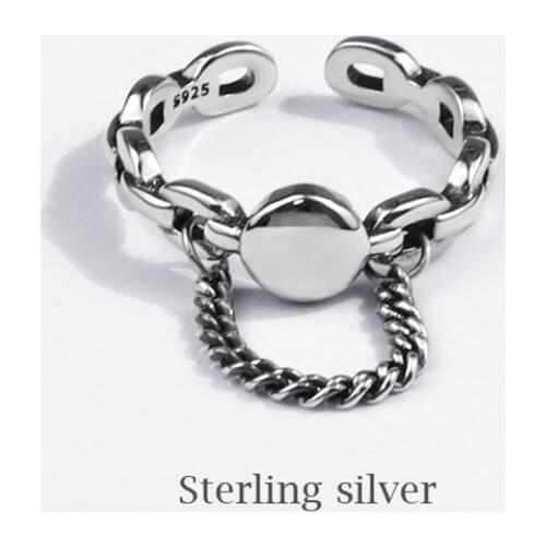 Season Gate 925 Sterling Silver Personality Fashion Link Chain Wave Weaving Adjustable Size Open Ring SR076