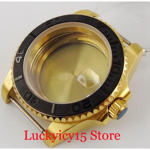 Luxury New Watch Case Gold Coated Brushed Ceramic Bezel Fit ETA 2836 MINGZHU 2813 MIYOTA 82 Movement