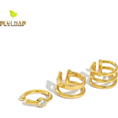 925 Sterling Silver Zircon Multilayer Gold Clip On Earrings For Women Handmade Girl Student Gift Fine Jewelry Flyleaf