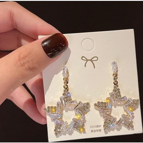 New Heart Earrings Womens Luxurious Geometric Full Rhinestone Earrings Korean Gold/Silver Color Love 2021 Fashion Jewelry