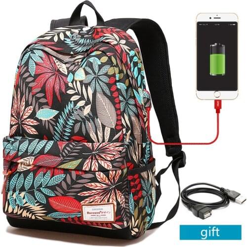 Girls School Backpack School Bags Women USB Charging Laptop Backpack for Teenage Printing Female Backpacks for College Students