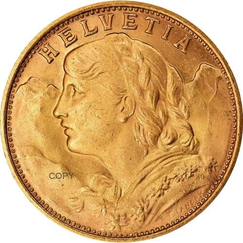 Switzerland Federal State 1949 B Gold 20 Francs Helvetia Copy Coin Brass Metal Replica Coins Collection Commemorative