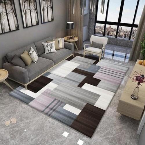 Nordic Splicing Geometric Printed Carpet Rug and Carpets for Home Living Room Light Luxury Bedroom Anti-Slip Washable Large Rugs