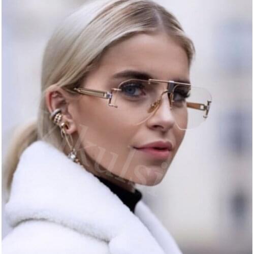 Rimless Square Sunglasses Womens 2019 New Fashion Clear Glasses Trend Ladies Luxury Pilot Sunglasses Women Black Pink Shades