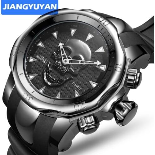 Steampunk Big Dial Skull Watch Men 3D Rotating Sport Silicone Strap Gold Black for Man Fashion Clock Gift relogio masculino