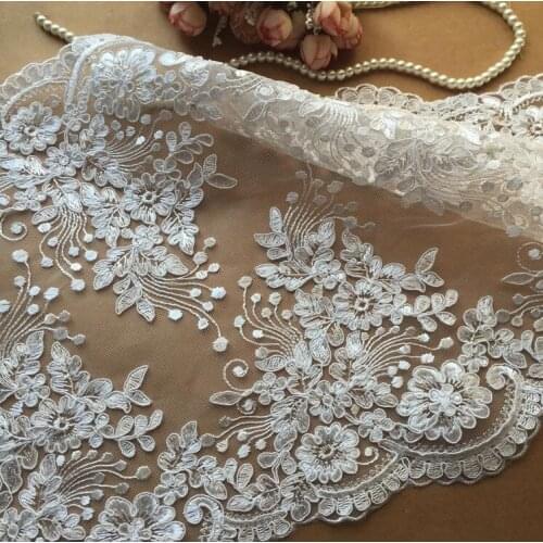 1 Yard Ivory Double Edges Cording Fabric Flower Embroidered Venice Mesh Lace Trim Applique Sewing Crafts for Wedding Dress Lace